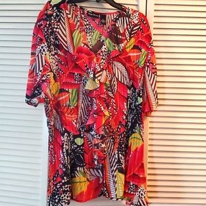 Maggie Barnes 3X Short Sleeved Ruffle Front Blouse